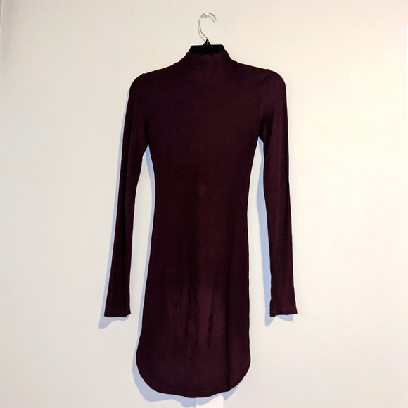 Polly & Esther Burgundy Turtle Neck Tight Sweater Dress - Picture 4 of 4